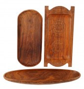 THREE MAORI WOOD TRAYSThree Ma