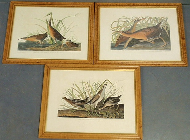 Three maple framed and matted