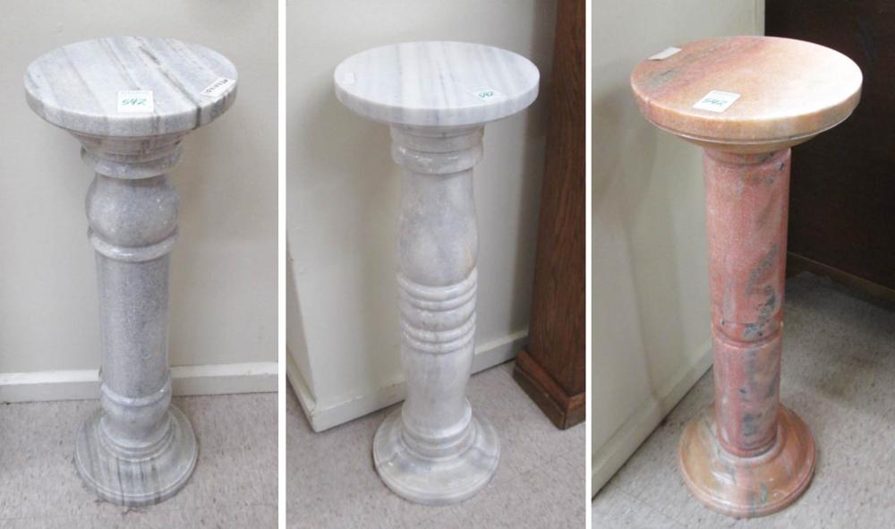 THREE MARBLE PEDESTALS: 28.5"H