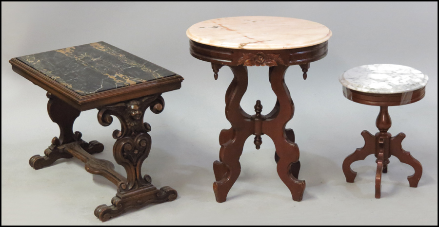 THREE MARBLE TOP TABLES.