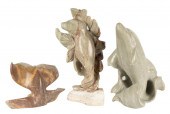 THREE MARINE ANIMAL STONE CARV