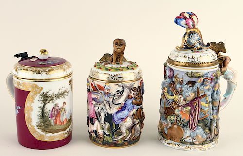 THREE MARKED PORCELAIN BEER