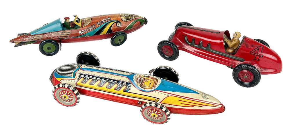 THREE MARX TIN WIND-UP RACE CARS
