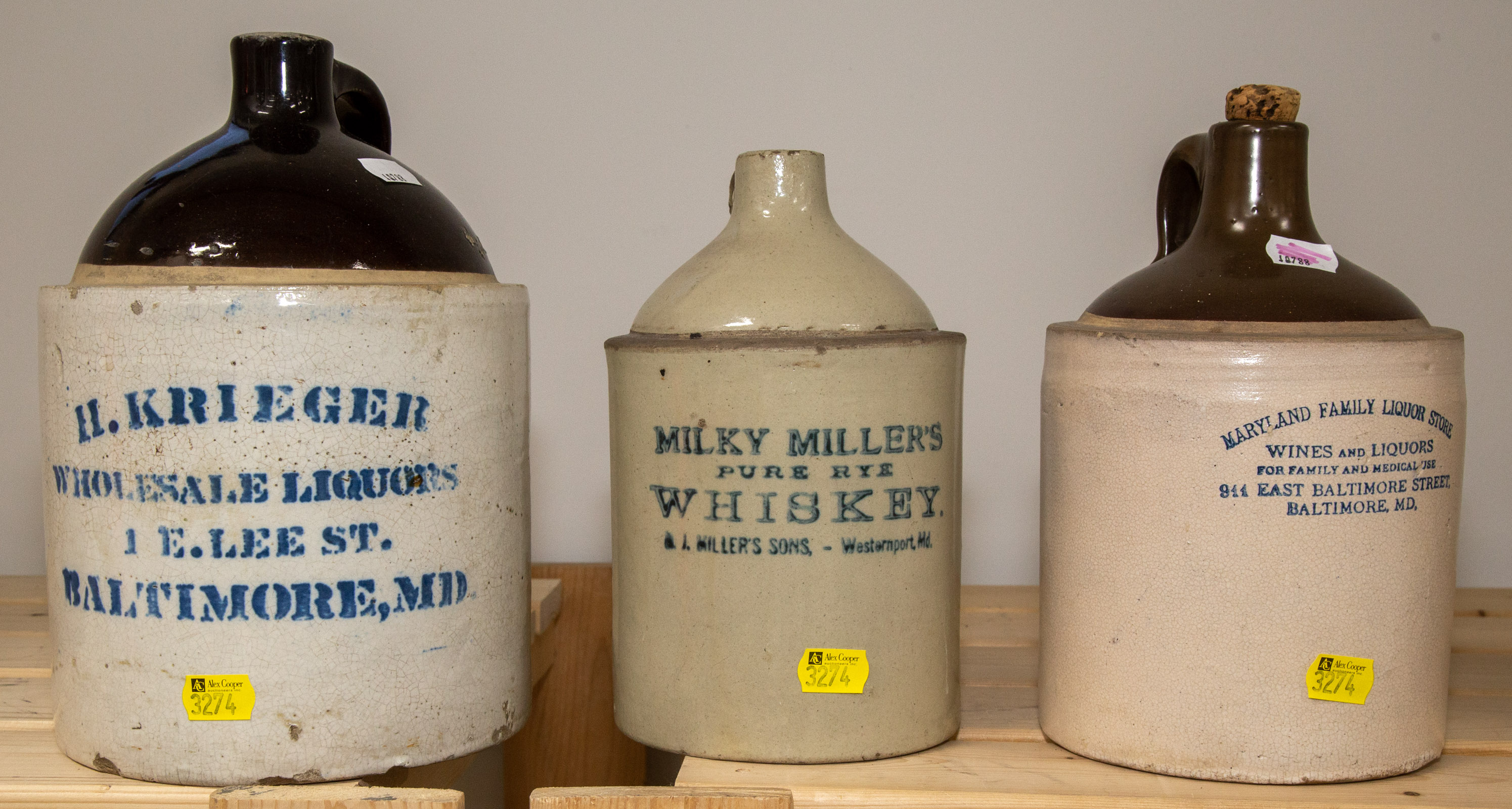 THREE MARYLAND LABELED STONEWARE