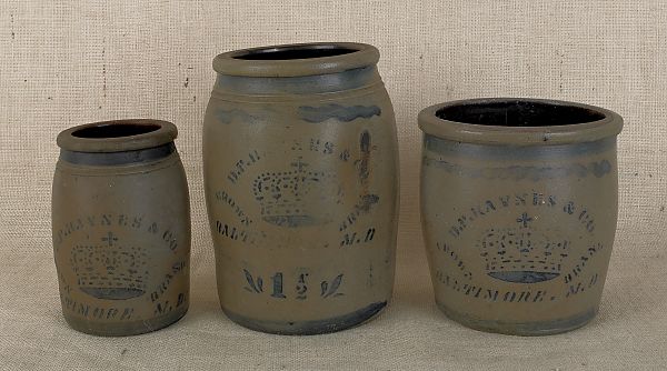 Three Maryland stoneware crocks