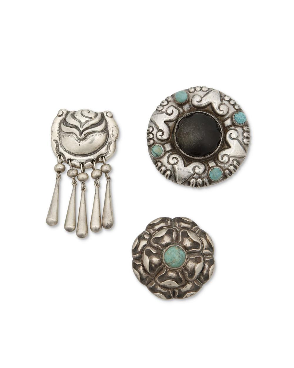 THREE MATL SILVER BROOCHESThree