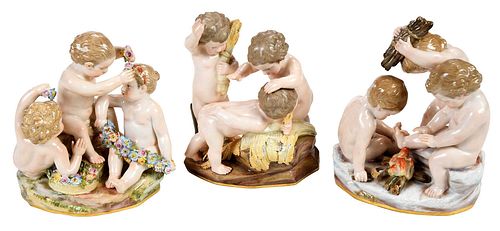 THREE MEISSEN PORCELAIN PUTTI