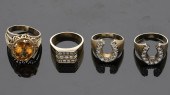 THREE MEN'S 14K GOLD AND STONE