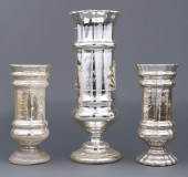 THREE MERCURY GLASS VASESThree