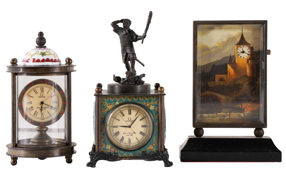 THREE METAL & ENAMEL DESK CLOCKSthe