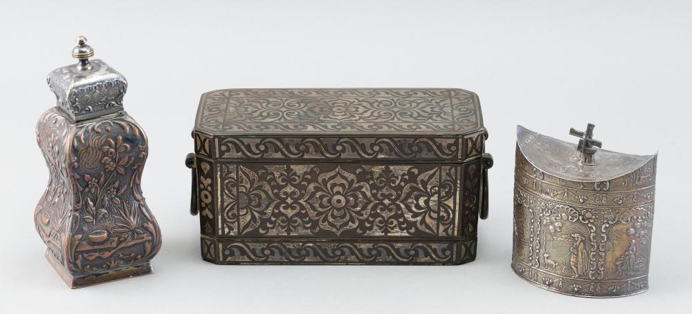 THREE METAL TEA CADDIES 18TH/19TH
