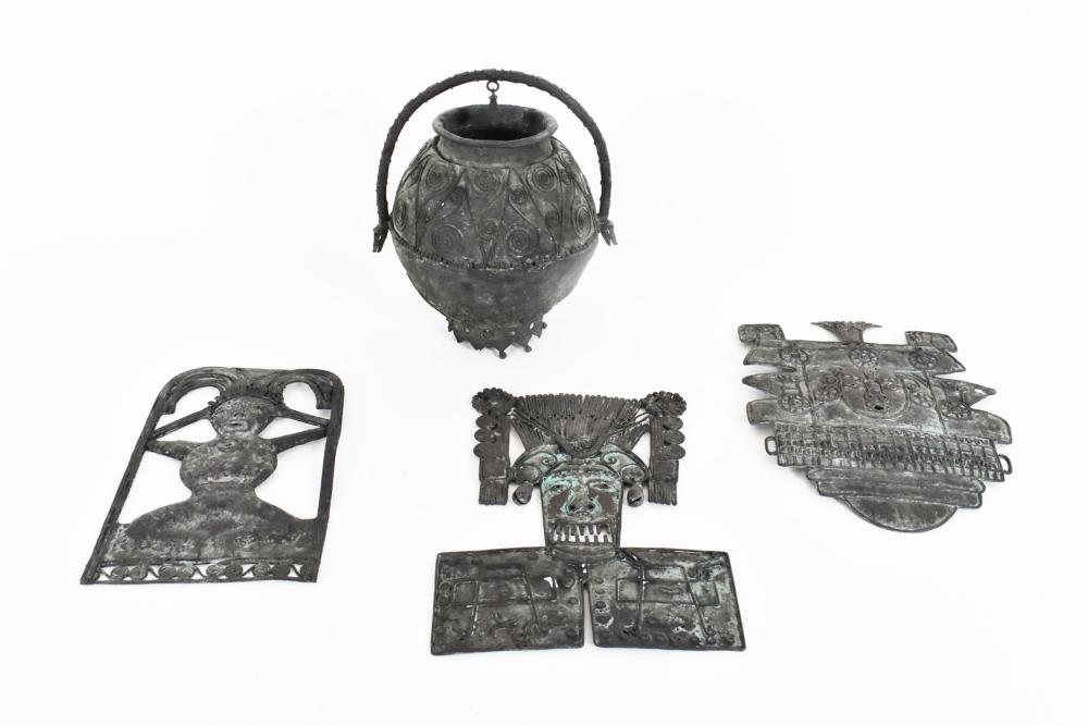 THREE MEXICAN PATINATED COPPER