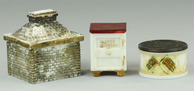 THREE MILK GLASS STILL BANKS All