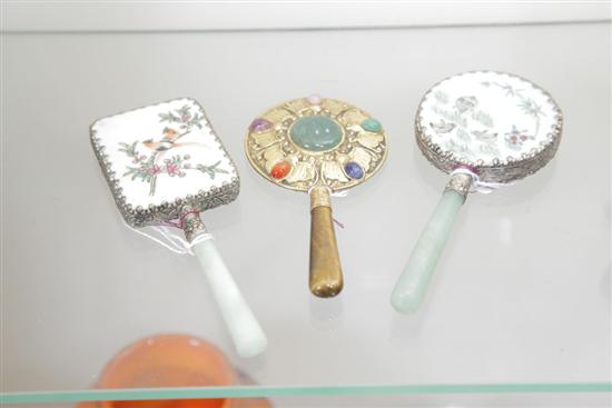 THREE MINIATURE HAND MIRRORS. Two
