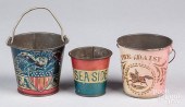THREE MINIATURE TIN PAILS, TO