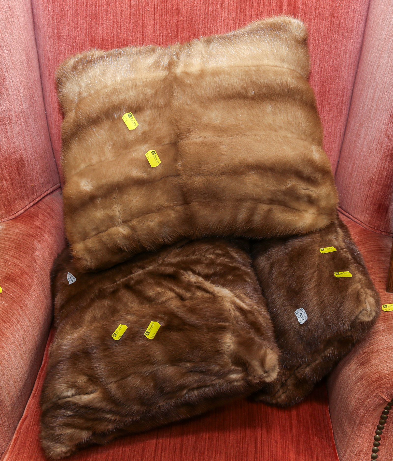 THREE MINK FUR PILLOWS .