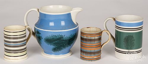 THREE MOCHA MUGS AND A PITCHERThree
