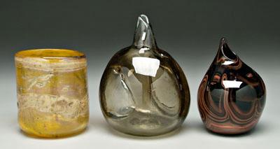 Three modern art glass vases: one