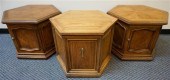 THREE MODERN FRUITWOOD HEXAGON