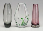 Three modern glass vases: Vick