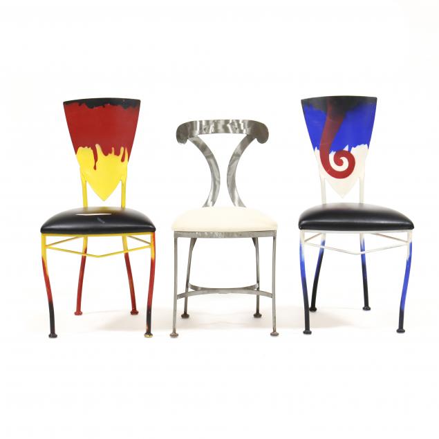 THREE MODERNIST METAL SIDE CHAIRS