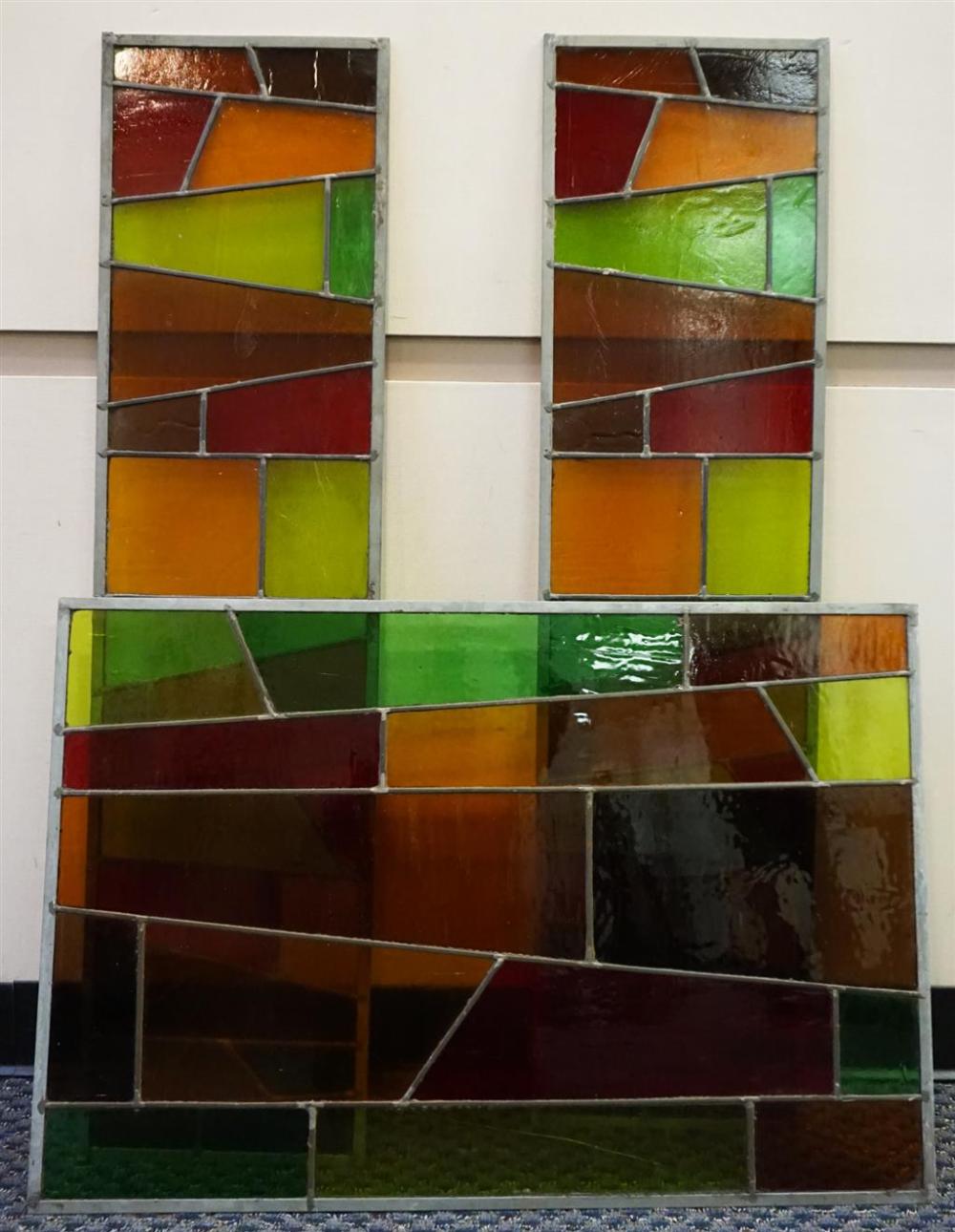 THREE MODERNIST STAINED LEADED
