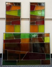 THREE MODERNIST STAINED LEADED
