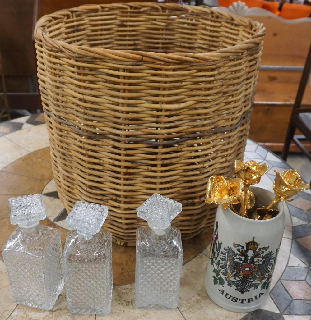 THREE MOLDED GLASS DECANTERS AND