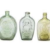 Three Molded Glass Green Flask