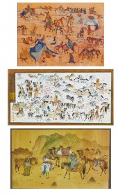 THREE MONGOLIAN FOLK PAINTINGS
