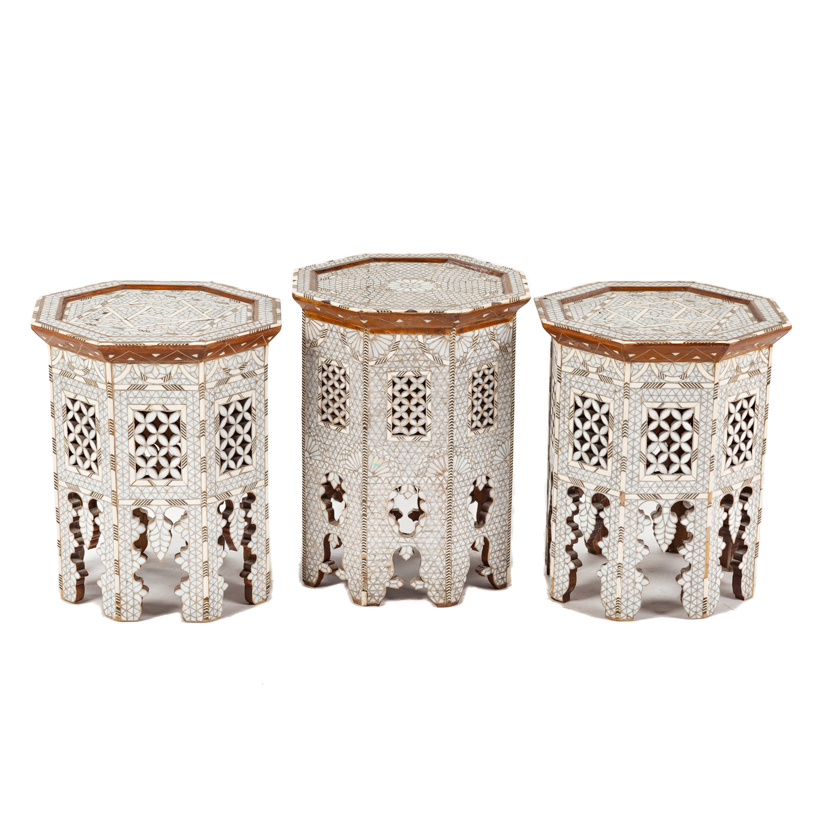 THREE MOORISH INLAID OCTAGONAL