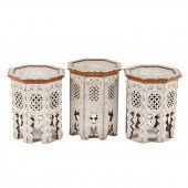 THREE MOORISH INLAID OCTAGONAL