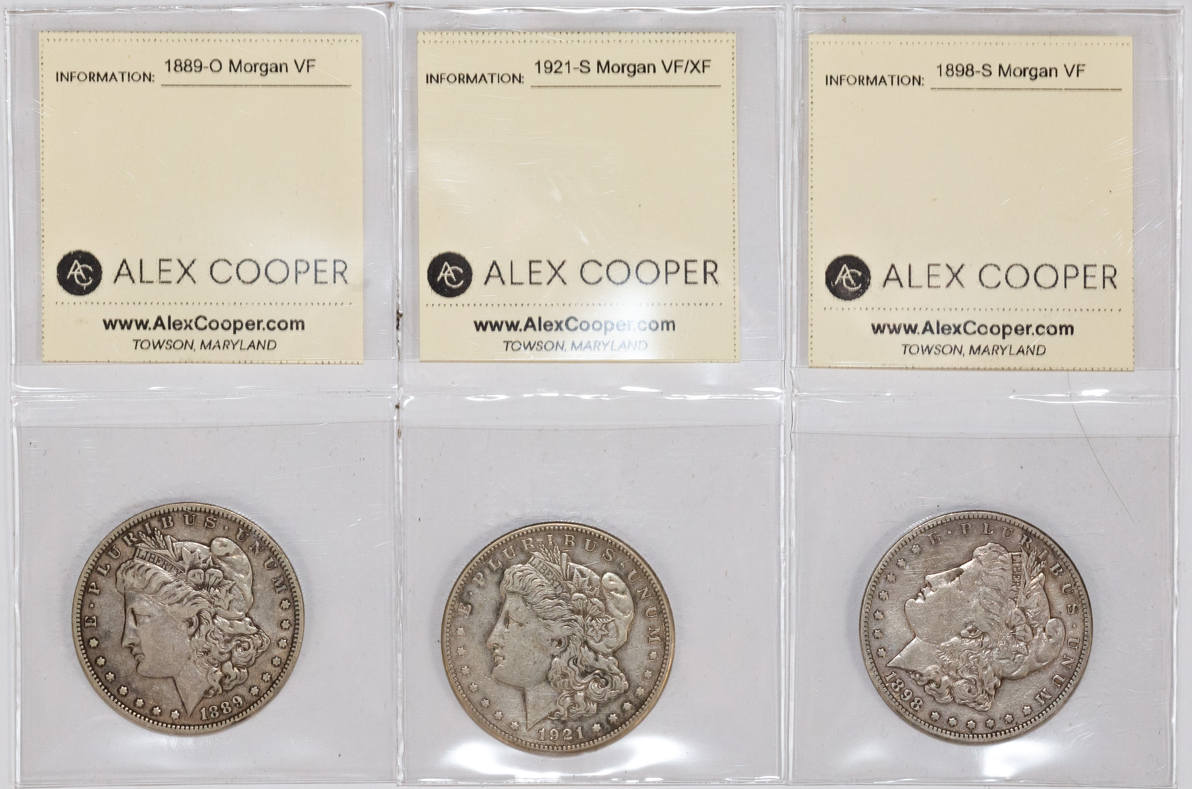 THREE MORGAN DOLLARS: 89-O, 98-S