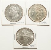 THREE MORGAN DOLLARS AU & UNC
