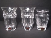 Three Moser art glass beakers.