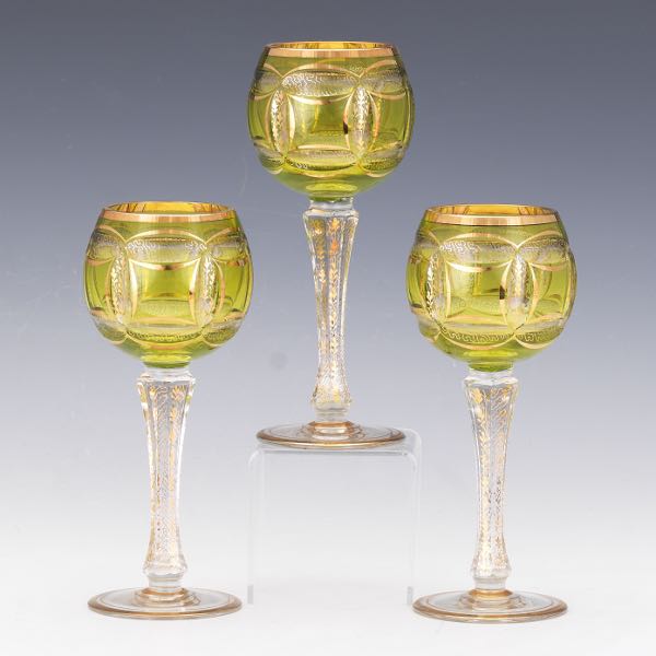 THREE MOSER WINE GOBLETS,