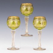 THREE MOSER WINE GOBLETS, CHAR