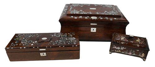 THREE MOTHER OF PEARL INLAID