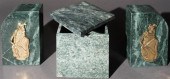 THREE MOTTLED GREEN MARBLE DES
