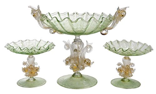 THREE MURANO GLASS DOLPHIN TABLE