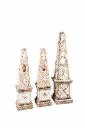 THREE NATURAL SHELL ENCRUSTED
