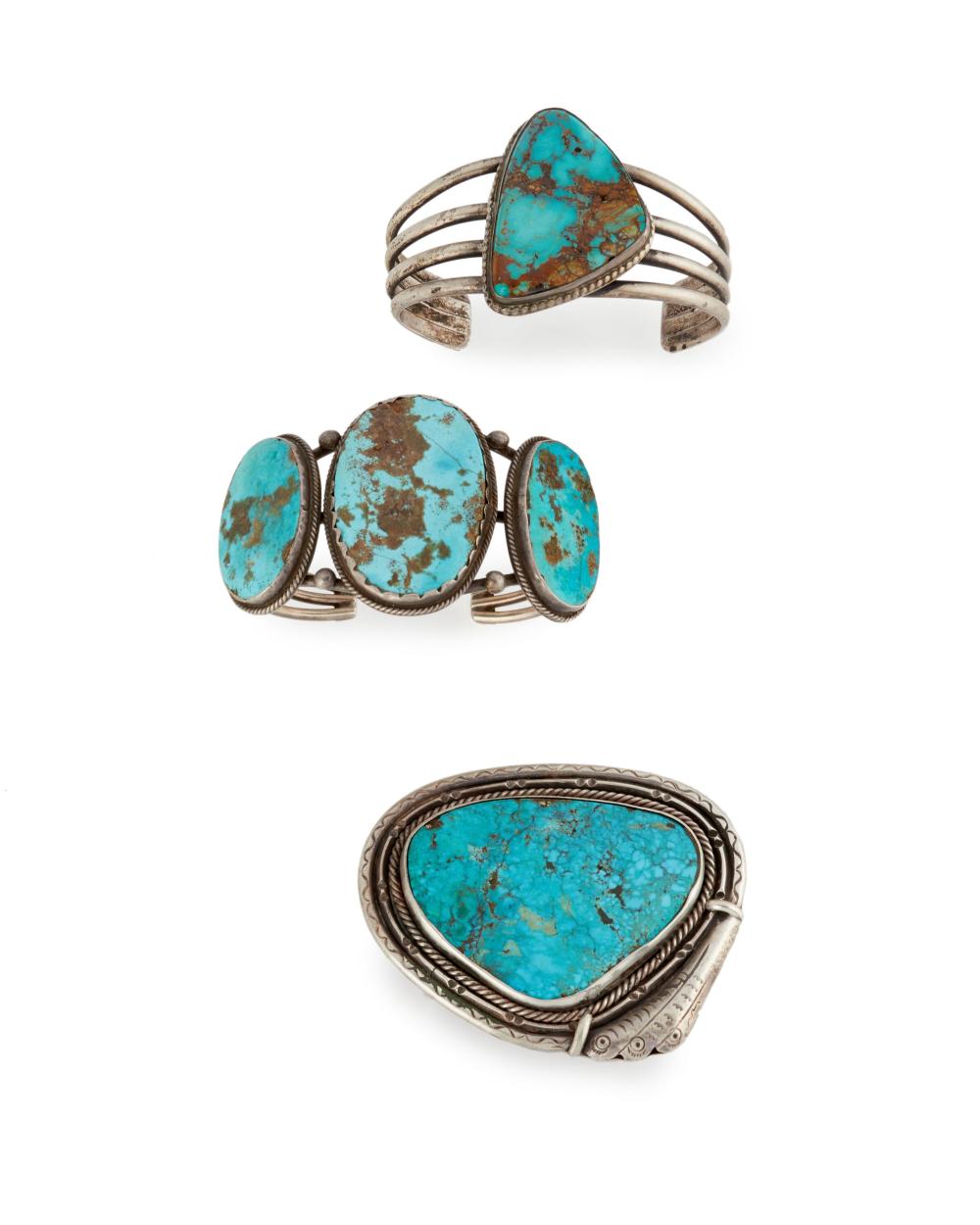 THREE NAVAJO TURQUOISE AND SILVER