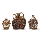 THREE NC FOLK POTTERY FACE JUG