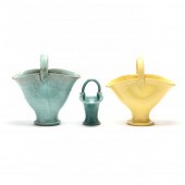 THREE NC POTTERY FLOWER BASKET