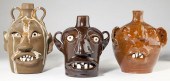 Three NC Pottery Folk Art Face