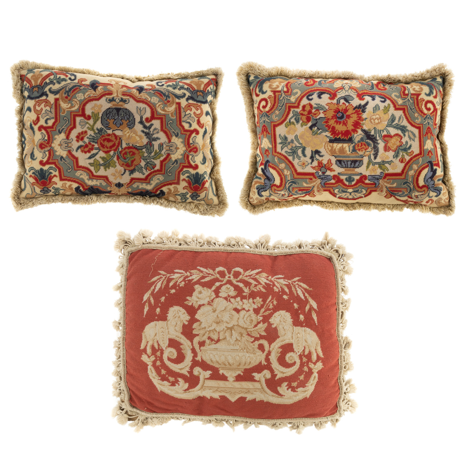 THREE NEEDLEPOINT DECORATIVE