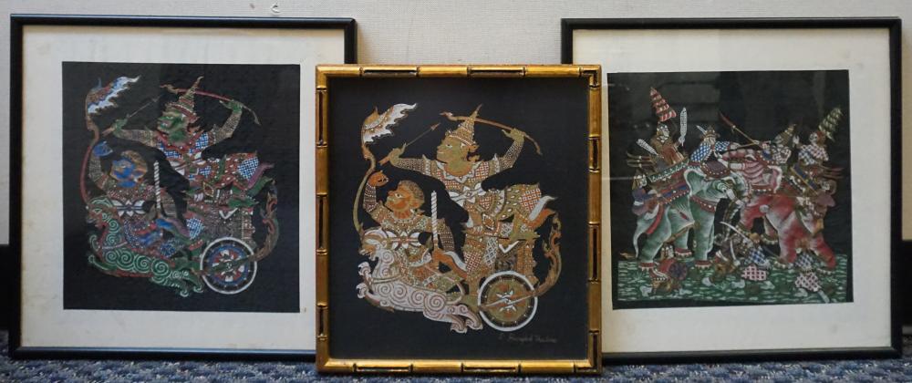 THREE NEPALESE FRAMED EMBROIDERIES,