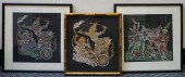 THREE NEPALESE FRAMED EMBROIDE