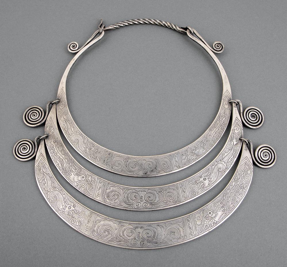 THREE NEPALESE NICKEL SILVER TRIBAL