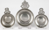 THREE NEW ENGLAND PEWTER PORRI